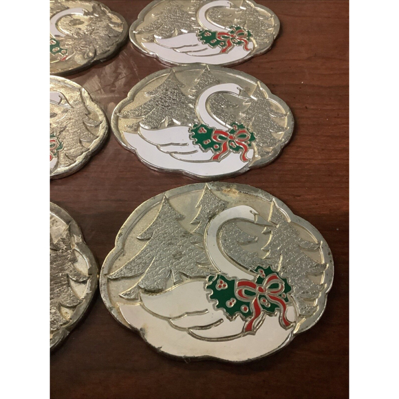 Oneida Silversmiths Wm. A. Rogers Holiday Swan Coaster Set - 1987 - Picture 5 of 6